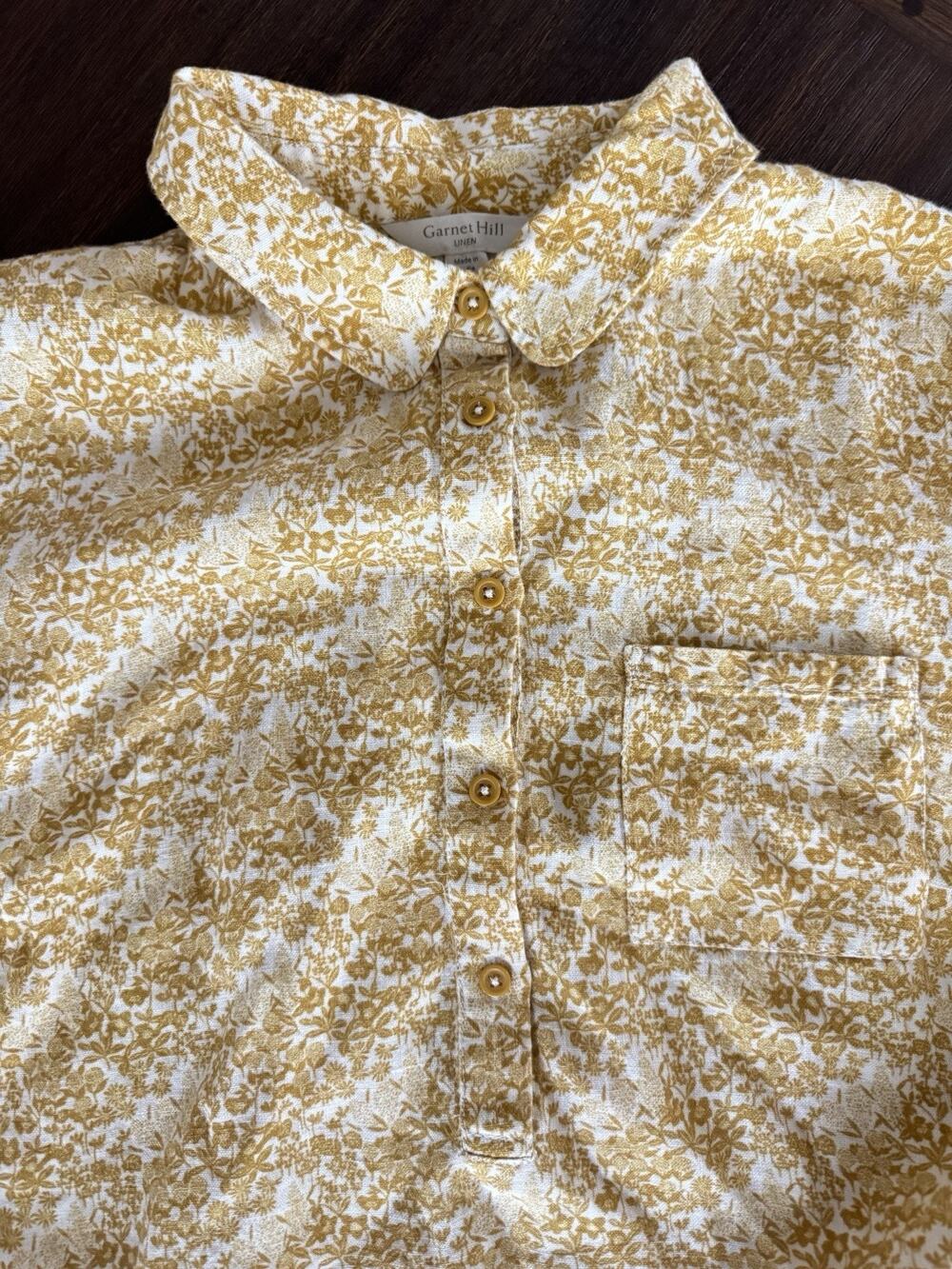 Garnett Hill European Flax Linen Dress Women’s Large Relaxed Popover Shirtdress